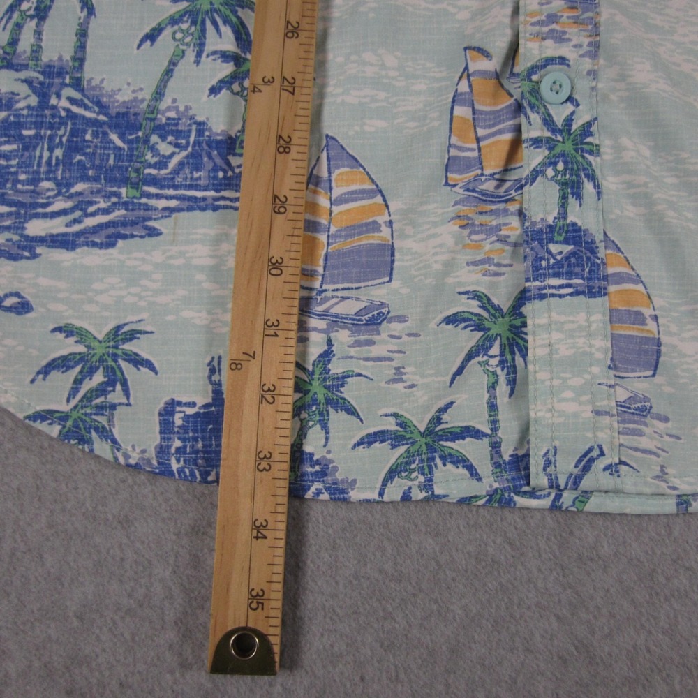 Izod Saltwater Performance Shirt XXL Blue Hawaiian Stretch Button Up Tropical - Picture 4 of 11